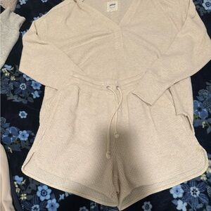 Aerie Cream Waffle Knit Matching Set